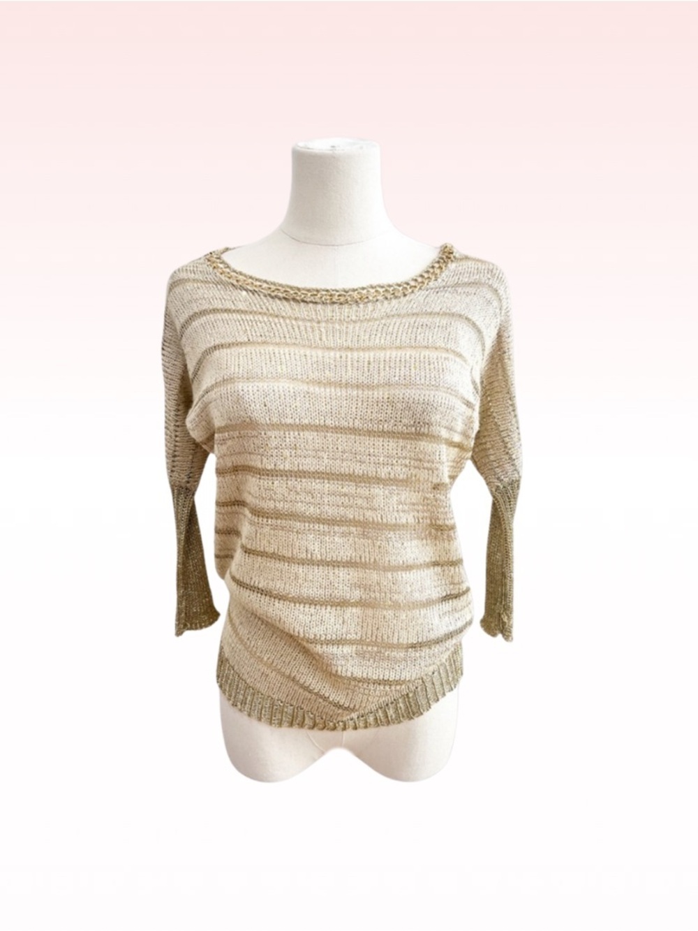 Vintage ICU Metallic Gold Knit Midsleeve Top (Sz S)